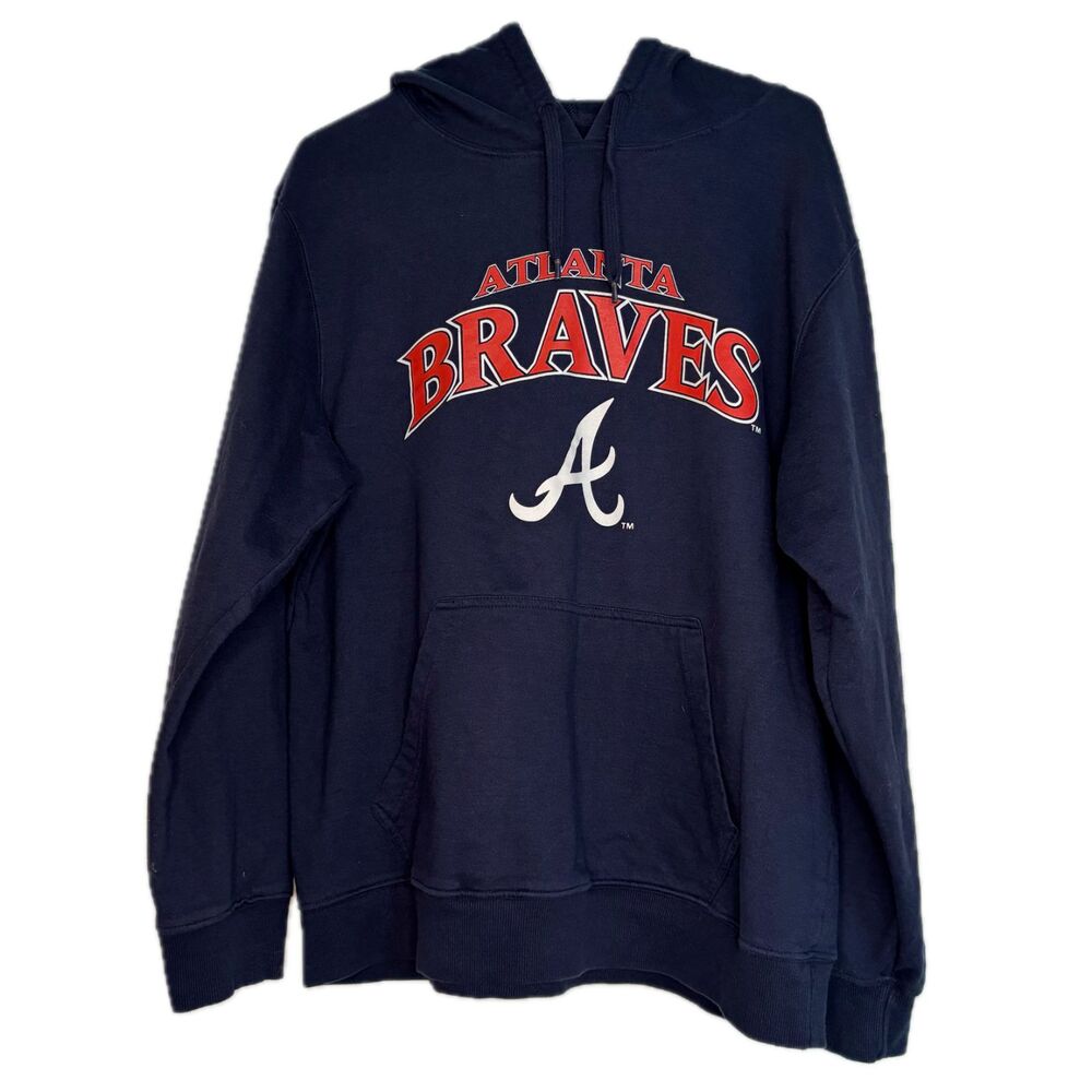 Atlanta Braves Navy Blue Hoodie Size Large MLB Officially Licensed Logo Stitches